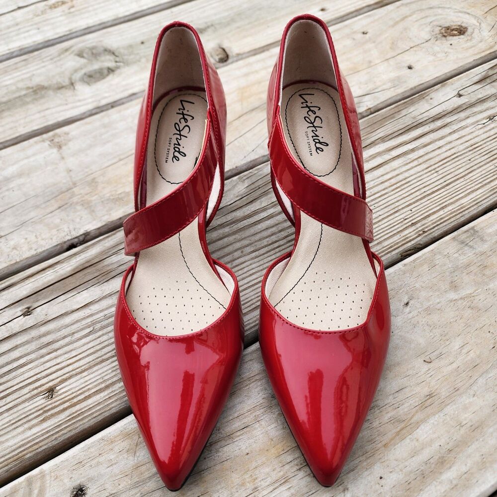 New LifeStride Womens Suki 900895 Fire Red Comfort Insole Pump Heels Shoes Sz 8M